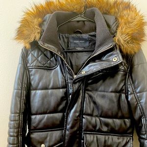 Faux Leather Jacket with Faux Fox Hood lining.